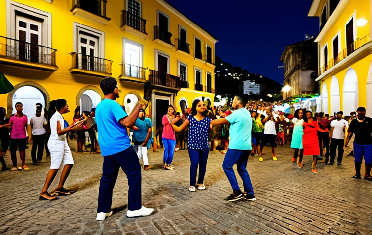 A vibrant street scene in Rio de Janeiro's Lapa district at night, featuring a diverse group of people dancing samba in a large, joyful circle. Subjects are fully clothed in colorful, modest casual attire suitable for a street party. The background shows the historic Arcos da Lapa and traditional Brazilian architecture under warm streetlights, capturing the energetic and cultural atmosphere. Professional photography, high quality, perfect anatomy, correct proportions, natural pose, well-formed hands, proper finger count, natural body proportions, safe for work, appropriate content, fully clothed, family-friendly.